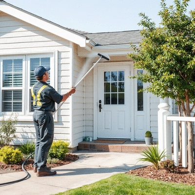 Professional exterior cleaning service in action