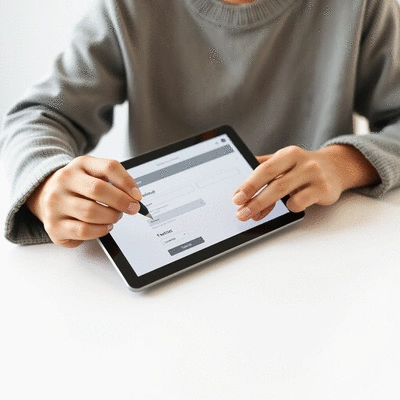 User submitting online form on tablet