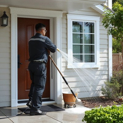 Professional exterior cleaning service in action