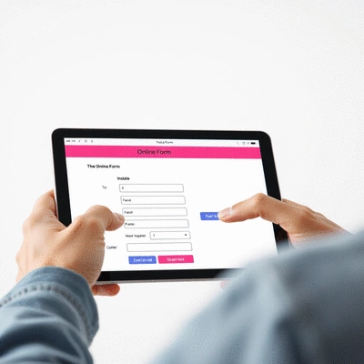 User submitting online form on tablet